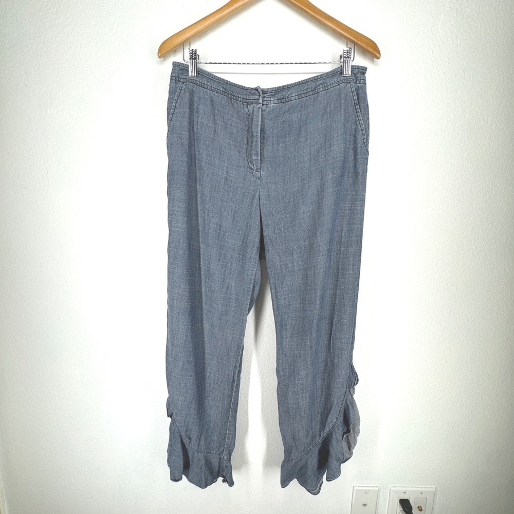 Trina Turk Womens Linen Cropped Wide Leg Chambray Jeans Pants Size 8 Cottagecore